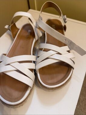 Soda White Crisscross Ankle-Strap Platform Sandals